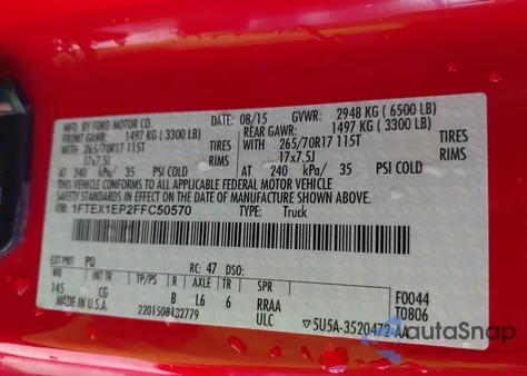 2015 Ford F-150 Xl from USA, damaged, VIN 1FTEX1EP2FFC50570